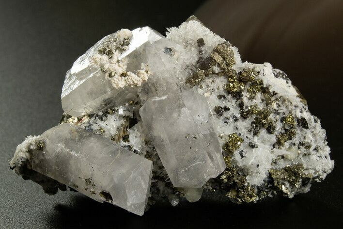 Columnar Calcite w/ Sparkling Chalcopyrite & Pyrite - Fluorescent! #330102